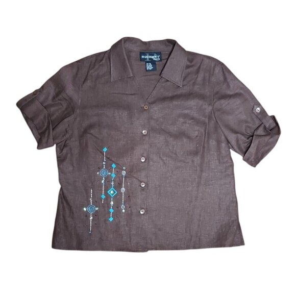 REQUIREMENTS Petite Solid All Brown Embroidered Beaded Skirt Set Womens PM - Picture 2 of 11